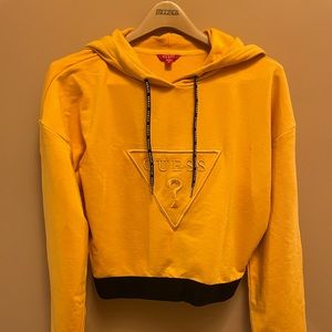 GUESS Women's Crop Logo Hoodie Yellow NWT XL